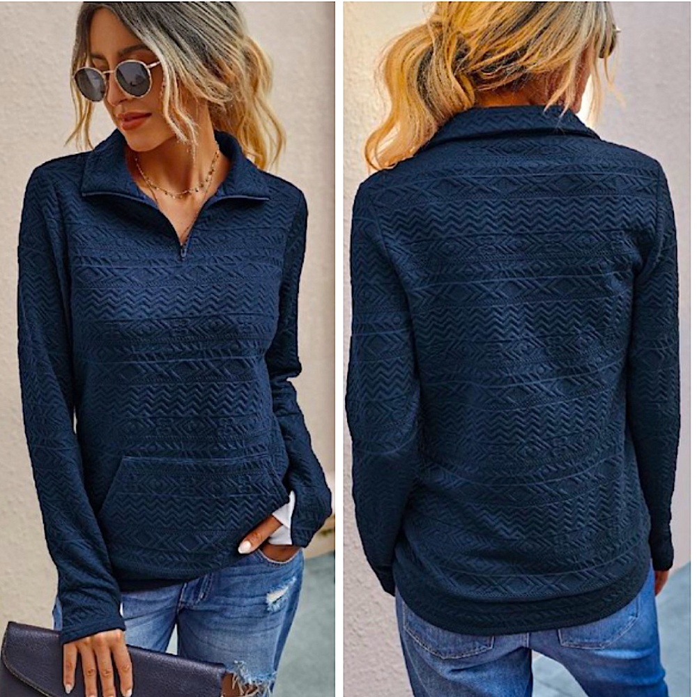 Navy Blue 1/4 Zip Cozy Pullover Sweater